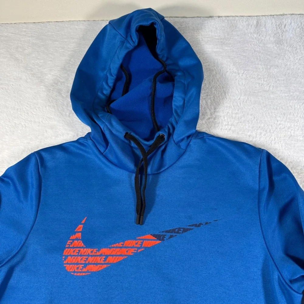 Nike Hoodie Mens Small Vibrant Blue Dri-FIT‎ Graphic Swoosh Pullover Sweatshirt